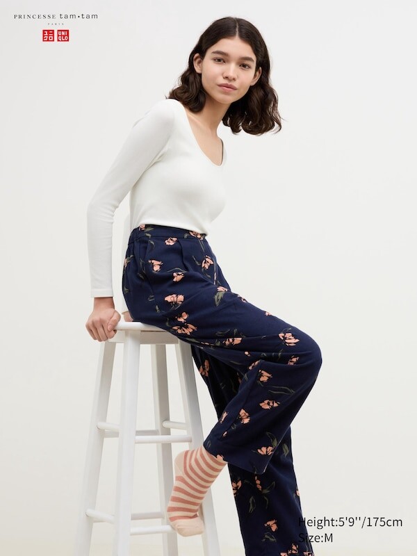 

Фланелевые брюки в цветочек Uniqlo, синий
