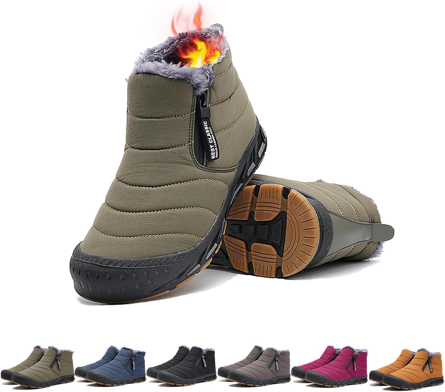 

Мужские зимние ботинки Snow, водоотталкивающие, с противоскользящей подошвой, утепленные мехом, теплые, с застежкой-молнией, на шнуровке, для улицы Generic, зеленый