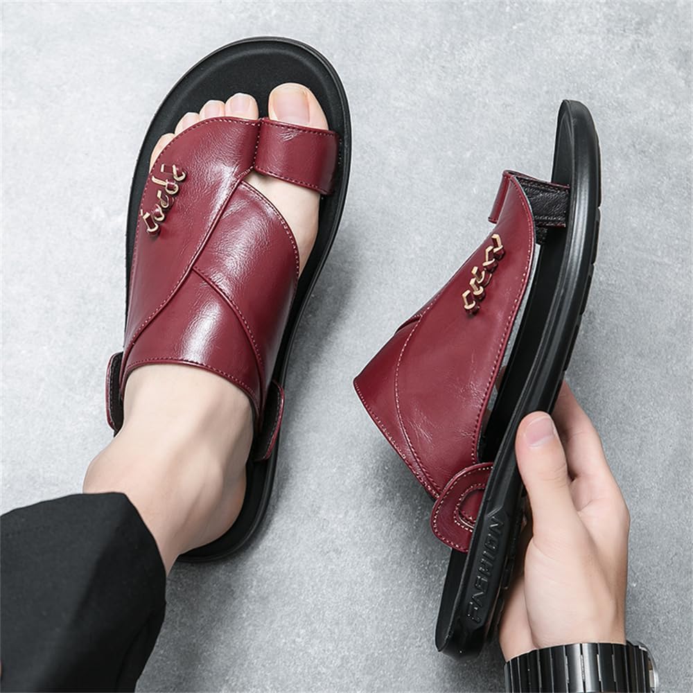 Сандалии для мужчин Abborora Fashion, для дома и улицы, пляжные шлепанцы, повседневные кожаные шлепанцы на танкетке, спортивные сланцы с быстрой сушкой, красный — фото 4