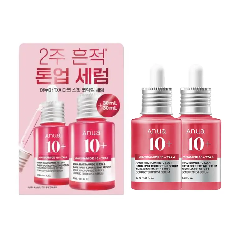 

Сыворотка-лосьон с ниацинамидом 10 и TXA 4 для коррекции цвета лица Осветляет, увлажняет и питает кожу различных типов 30 мл Anua, 30ml*2