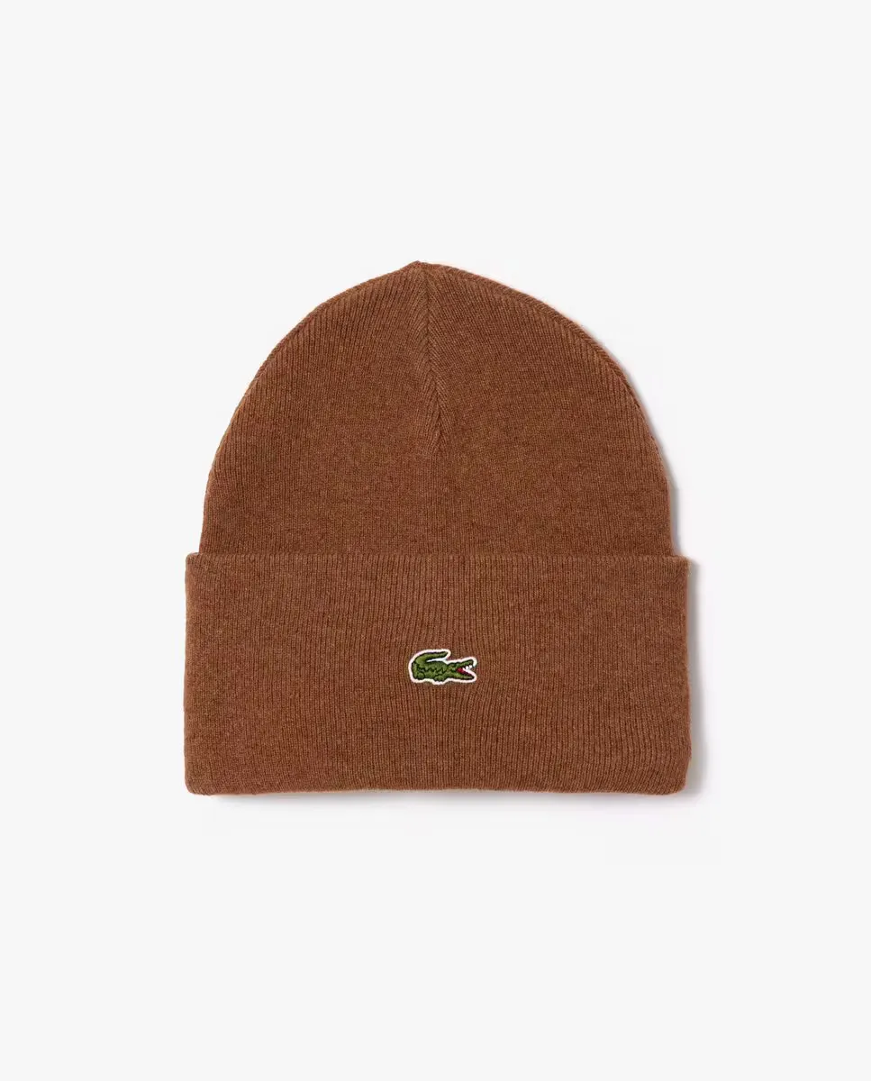 

Шерстяная шапка унисекс с ребристым краем Lacoste, коричневый