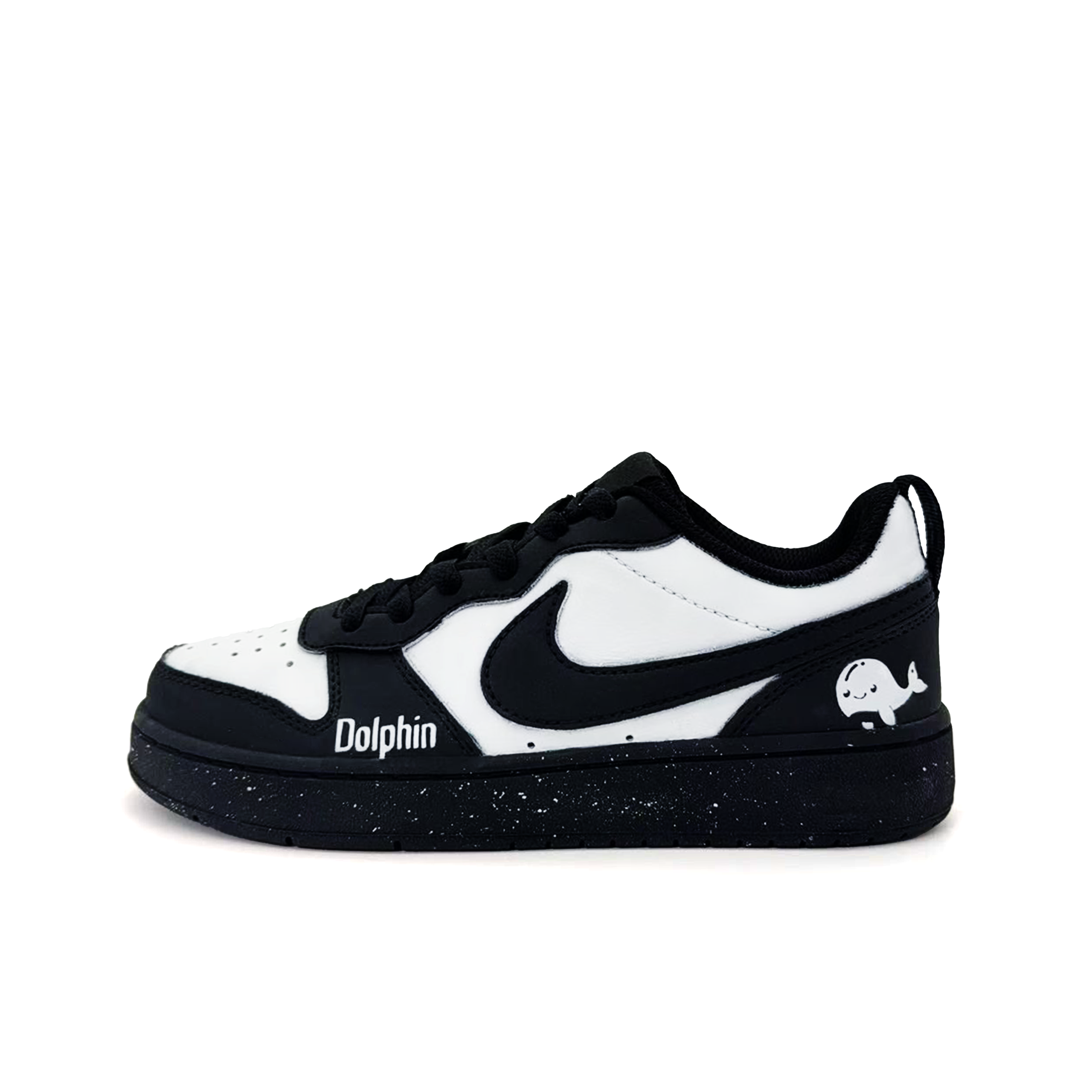 

Nike Court Borough Leaping Dolphin Slip Resistant Low top Kids' Skateboarding Shoes Black White Teenagers