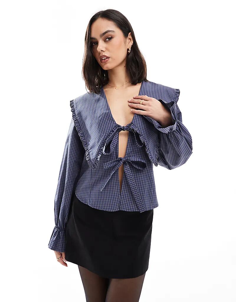 

Рубашка в клетку коричневого цвета с большим воротником ASOS DESIGN