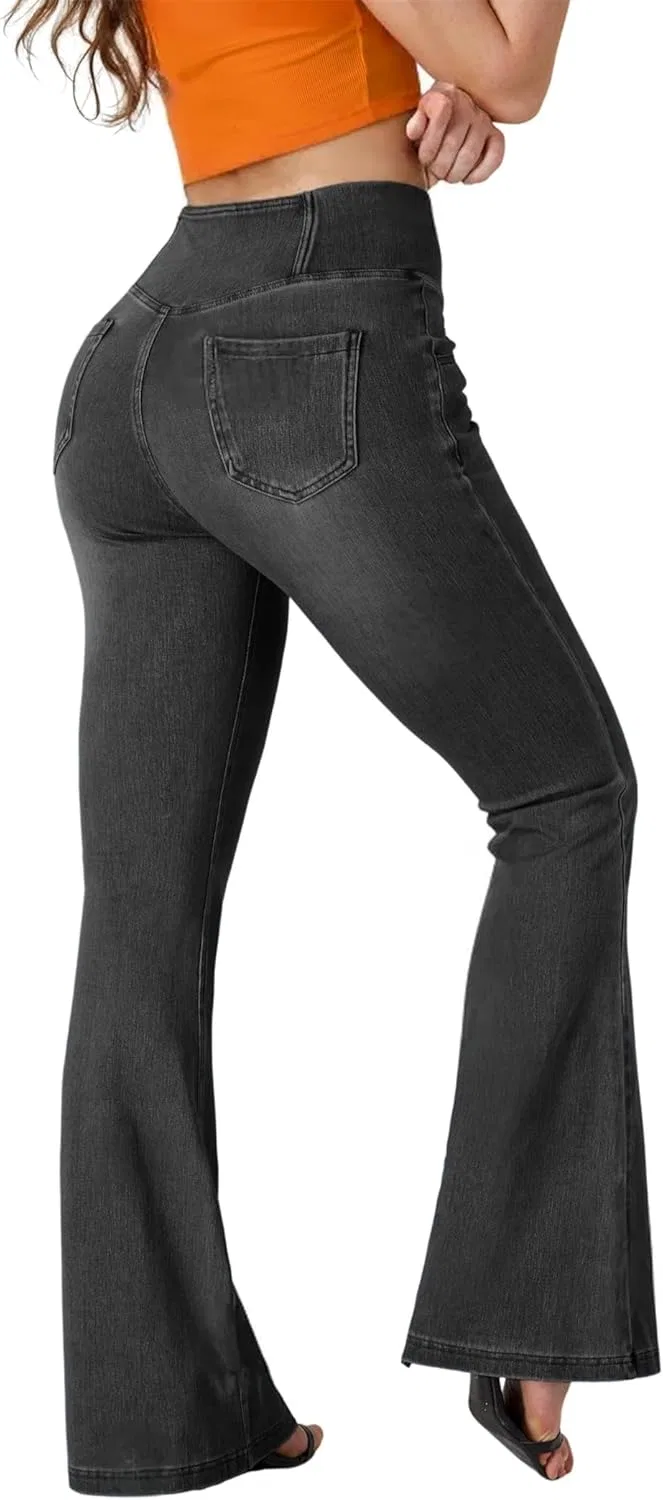 Джинсы клеш, High Waisted Crossover, серый — фото 2