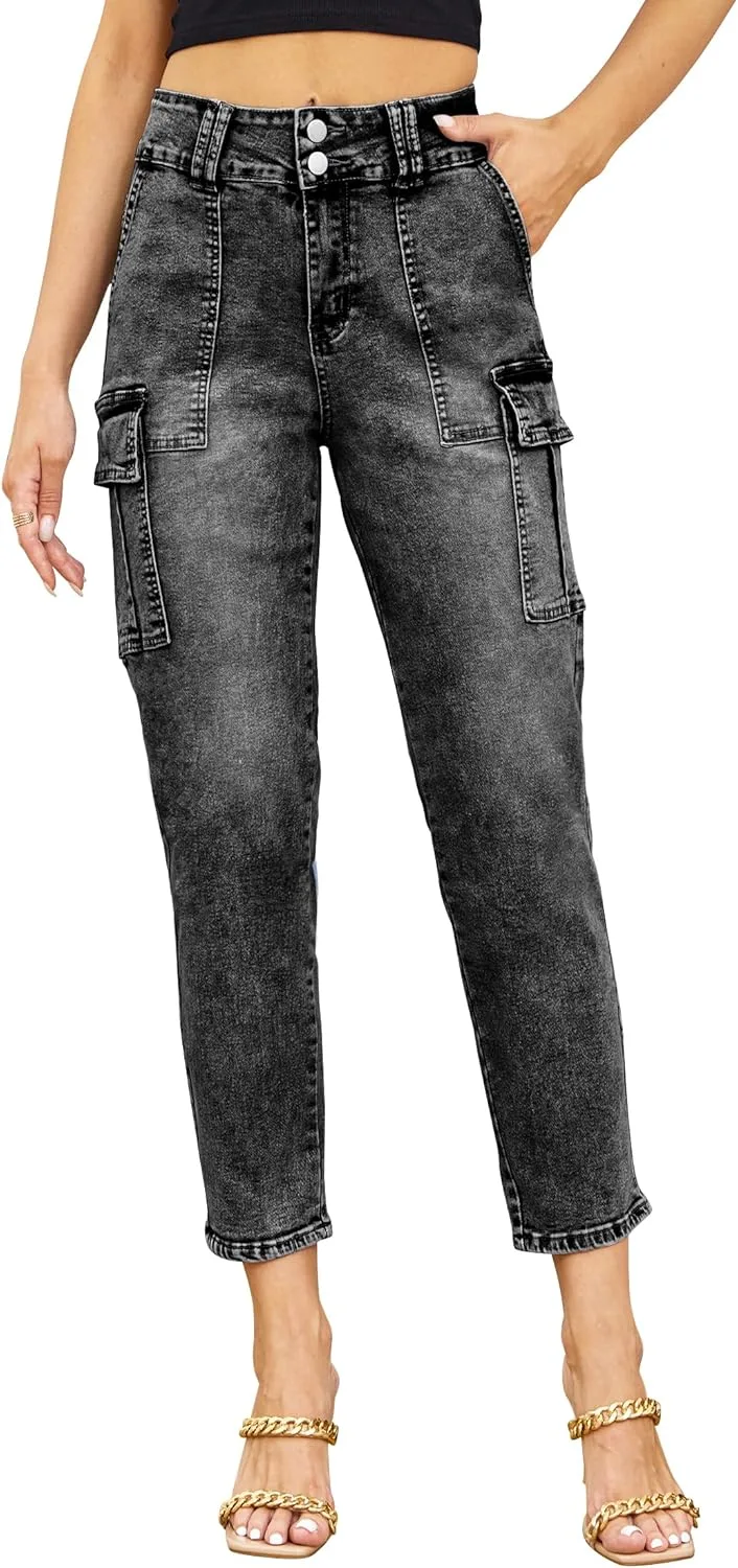 

ALLABREVE Cargo Jeans для женщин, прямые джинсы с карманами