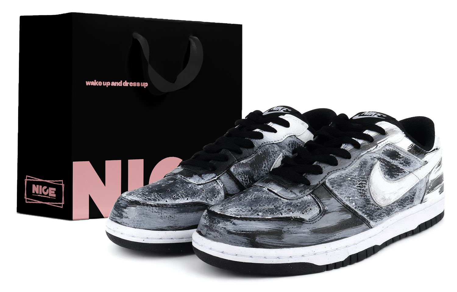 

Большие устойчивые к истиранию низкие кроссовки для скейтбординга мужские black white gray Nike, черный белый серый