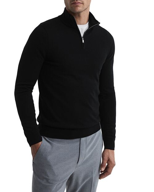 

Пуловер Blackhall Merino с воротником-воронкой и полумолнией REISS, цвет Black