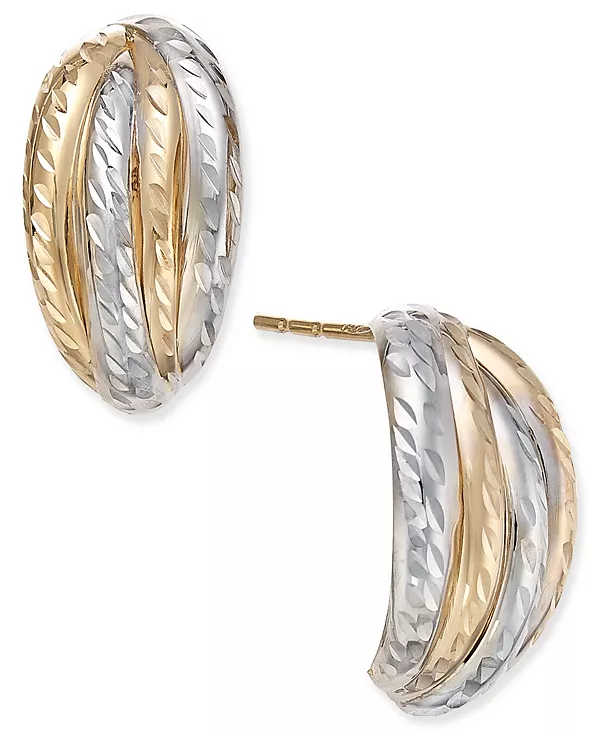 

Двухцветные текстурированные серьги-гвоздики из 10-каратного желтого и белого золота Macy'S, two-tone