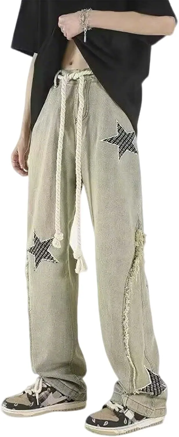 

Джинсы Y2K Baggy Star для мужчин и женщин, широкие прямые, в стиле ретро LUUTWAL