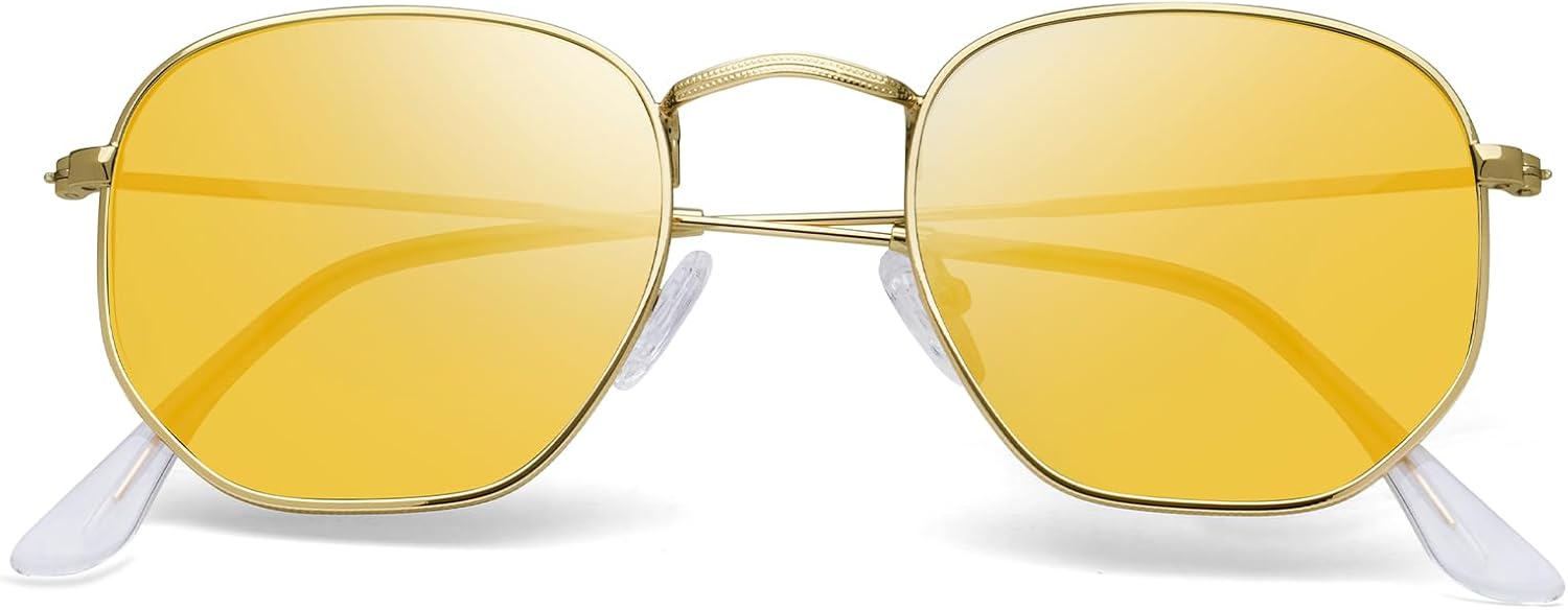 

Поляризованные солнцезащитные очки для женщин и мужчин. Модные квадратные, шестиугольные, плоские, зеркальные солнцезащитные очки с защитой от УФ-излучения YWWPMDOF, A09-gold/Night Vision/Clear