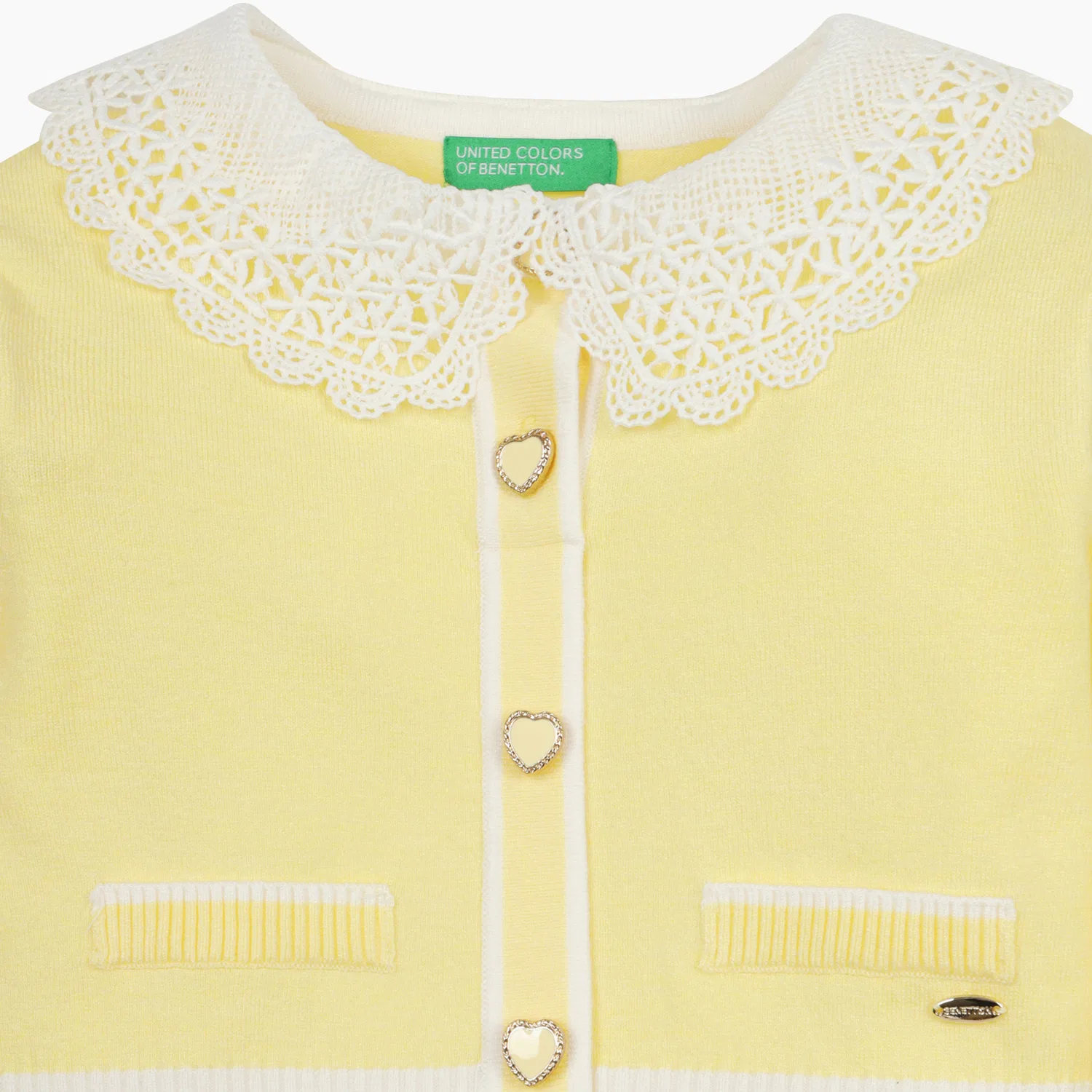 Детское жёлтое вязаное платье с кружевным воротником от Benetton Kids — фото 2