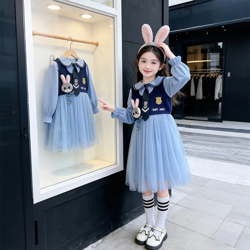 Детский комплект с юбкой на весну-осень Disney, Navy Blue Vest Dress — фото 3