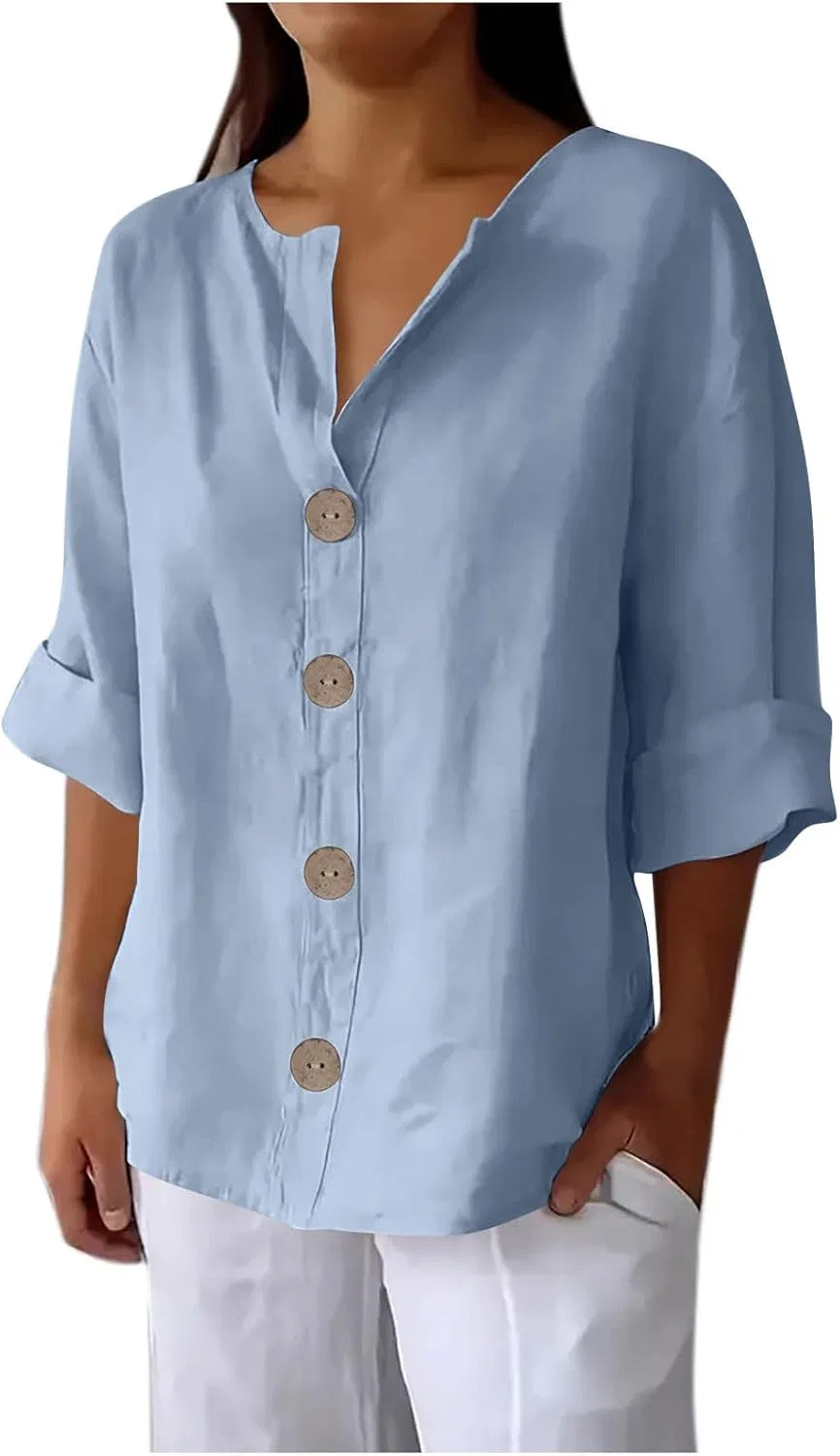Блуза женская льняная, Light Blue, Oversized