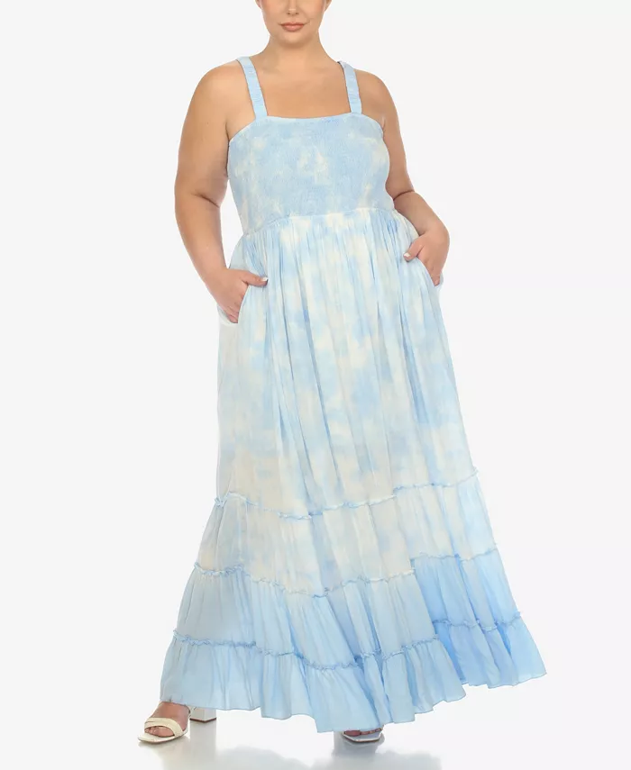 

Платье макси с рюшами и сборкой Plus Size White Mark, синий