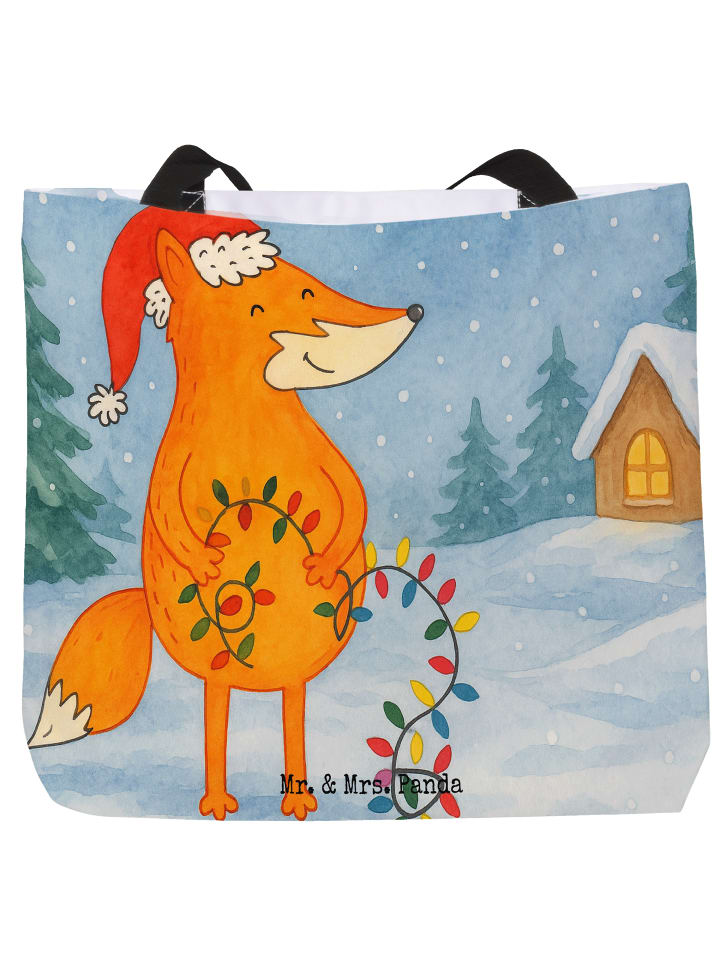 

Сумка-шоппер с изображением лисы, рождественский мотив, без слогана, белого цвета Mr. & Mrs. Panda