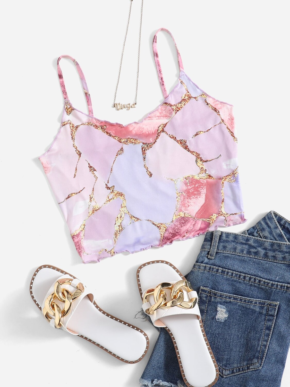 

SHEIN EZwear однобортная рубашка, волнистый край, мраморный узор, многоцветный