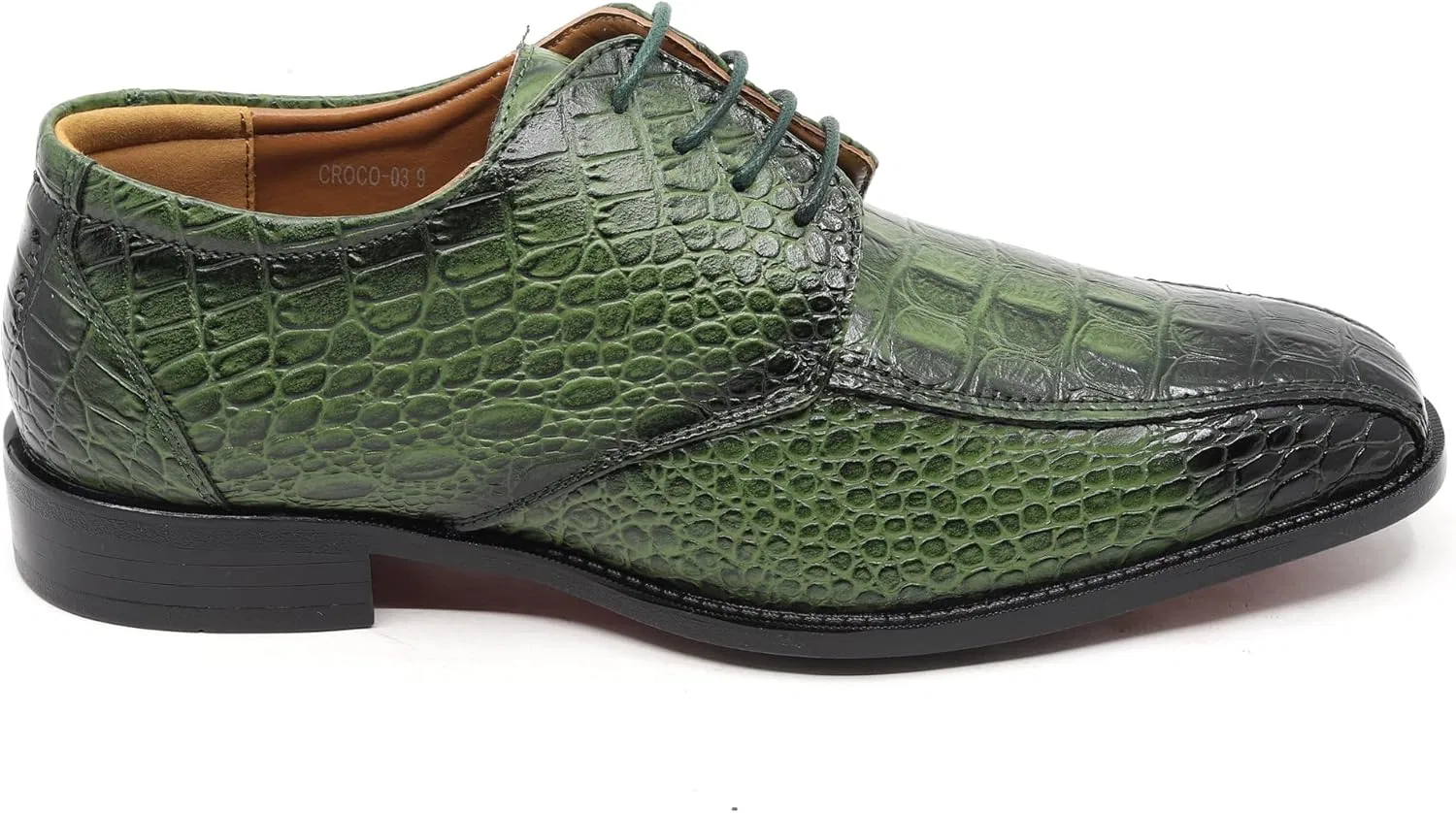 Мужские оксфорды с крокодиловым принтом, шнуровка, Crocodile-03 Metrocharm, Green — фото 2