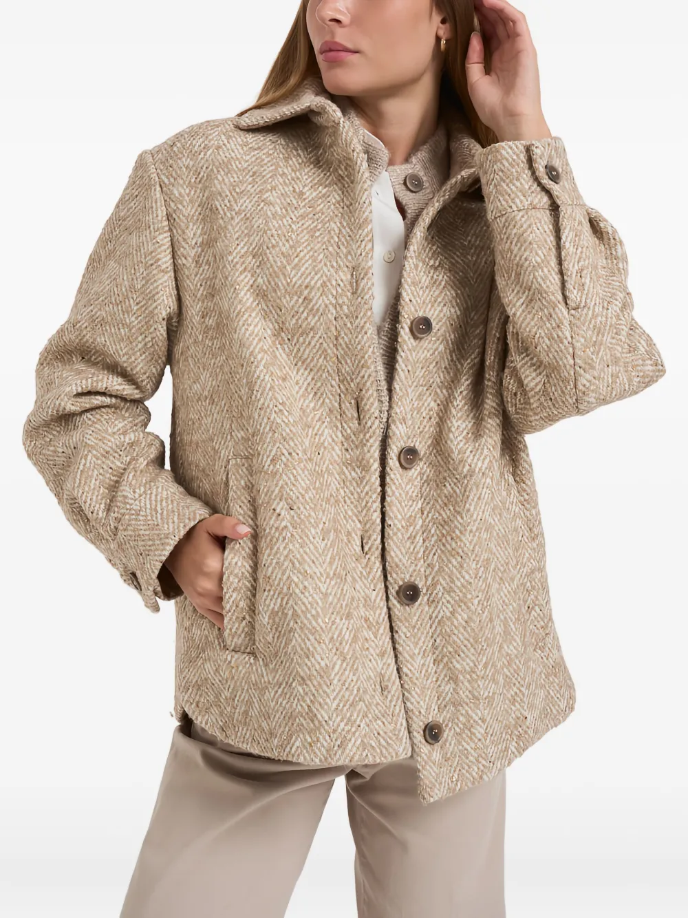 

Жакет из букле с елочным узором Peserico, бежевый