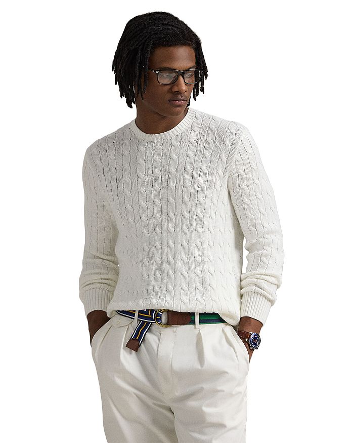 

Свитер из хлопка с круглым вырезом и косичной вязкой Polo Ralph Lauren, белый