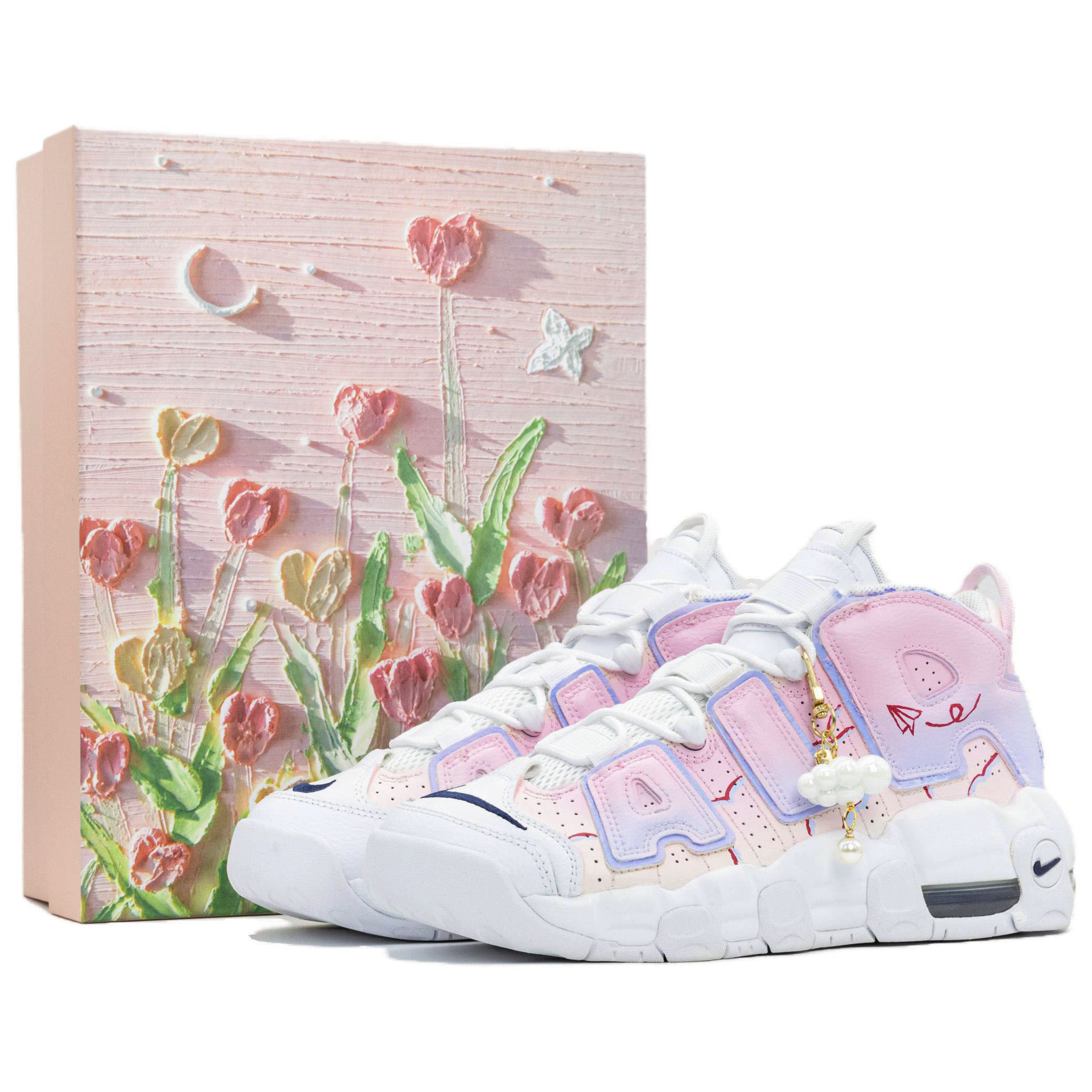 

Nike Детские баскетбольные кроссовки Air More Uptempo Anti Slip, износостойкие, среднего размера, белые, для подростков