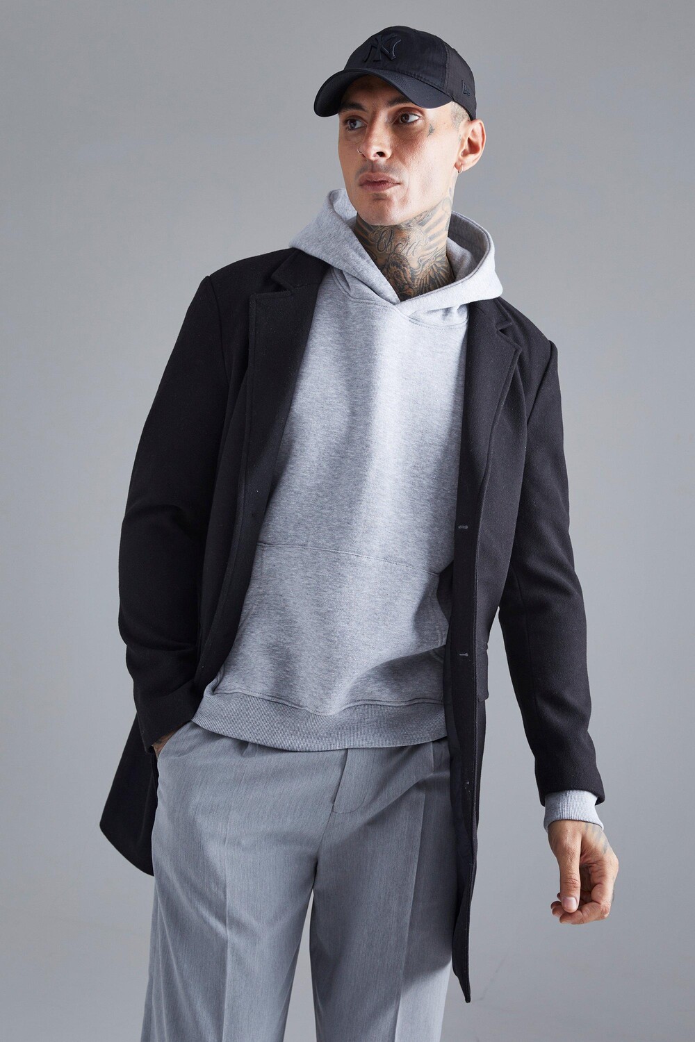 

Однобортное пальто из шерсти Boohoo, черный