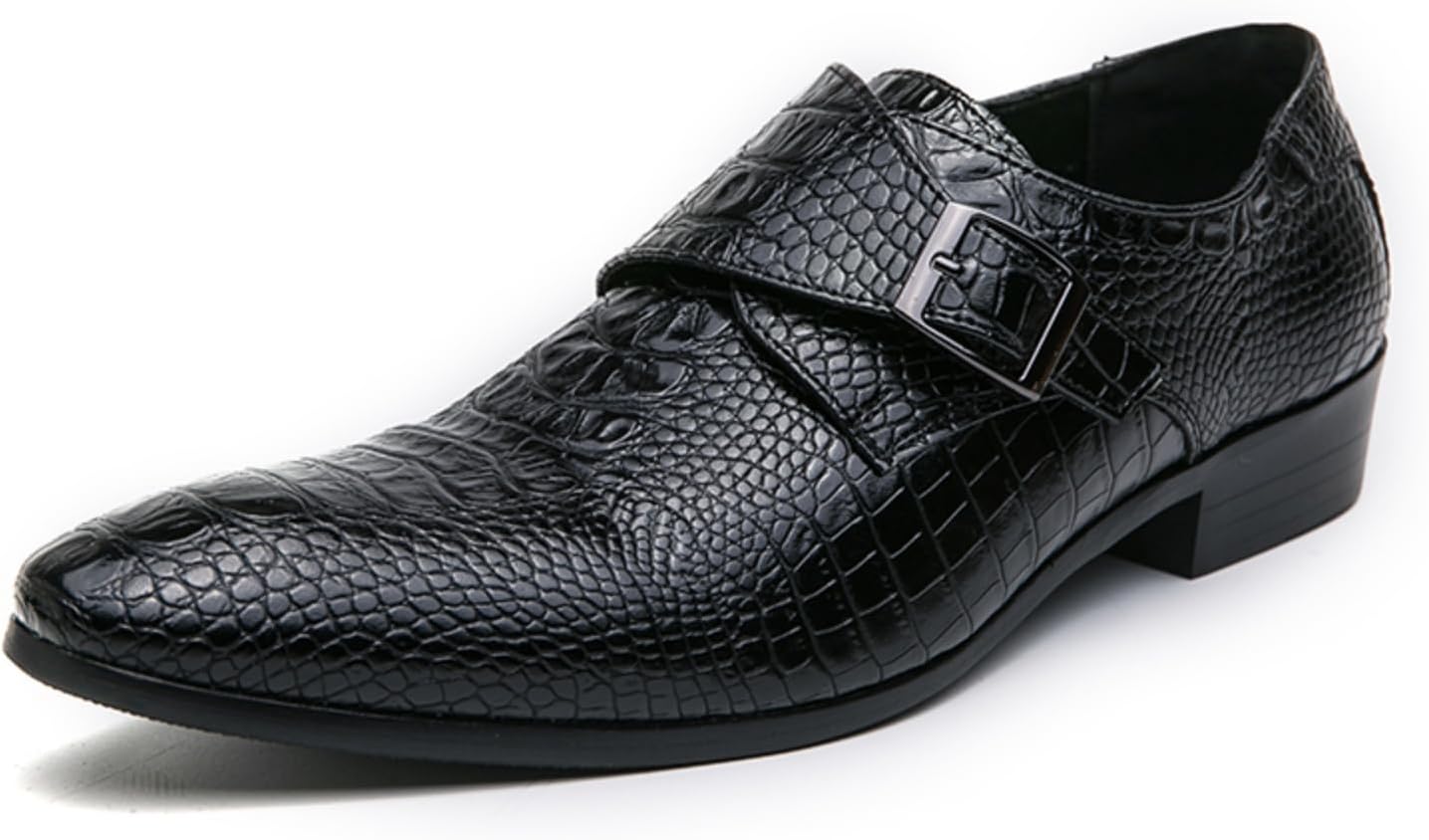 

Мужские кожаные туфли-оксфорды с пряжкой, имитация кожи крокодила, заостренный носок, двухцветные слипоны с массивным низким каблуком для делового и полуофисного ношения Kelibasi, черный