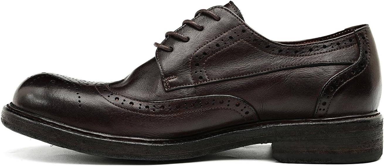 Мужские классические туфли Santimon Goodyear-Welted Wingtip Derby - Верх из натуральной кожи коровы и ручная работа с брогированием Oxford с просторным носком для деловых мероприятий и свадеб, коричневый — фото 2