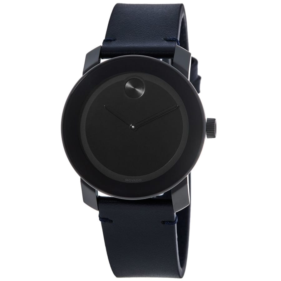 

Мужские часы Movado Bold с черным циферблатом и темно-синим кожаным ремешком