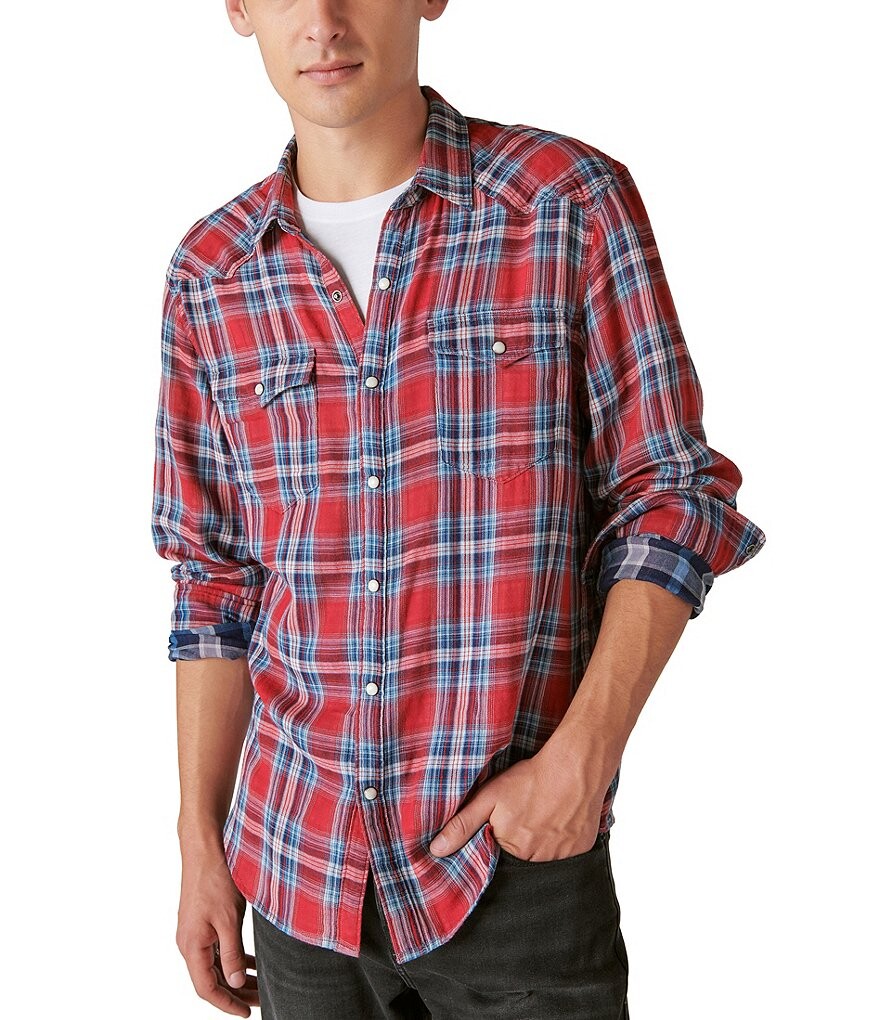 

Рубашка в клетку в стиле вестерн Lucky Brand с длинными рукавами, красный