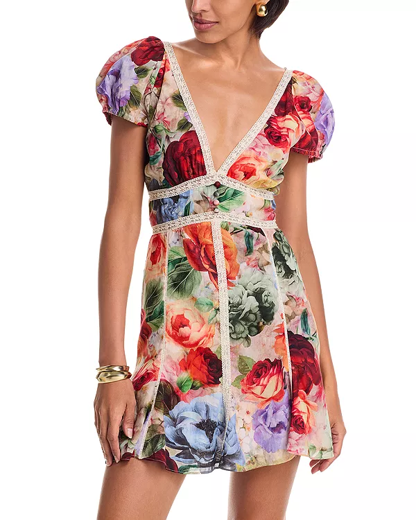 

Мини-Платье Лара с глубоким V-образным вырезом и кружевной отделкой Alice And Olivia, мультиколор