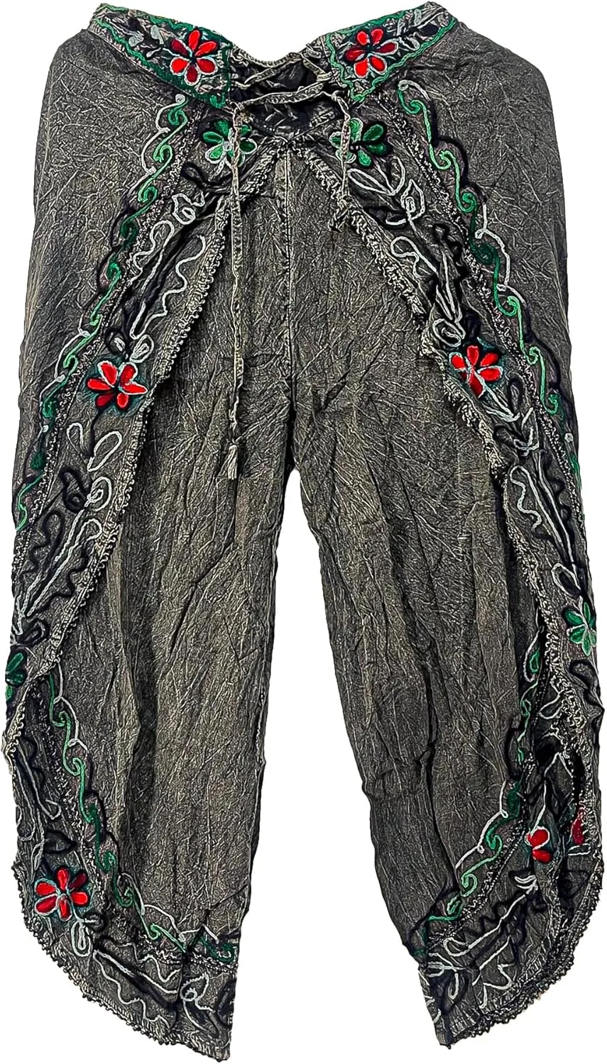 

ETHINUMATIC® Boho Rayon Palazzo Pants – вышитые брюки с боковыми разрезами для женщин