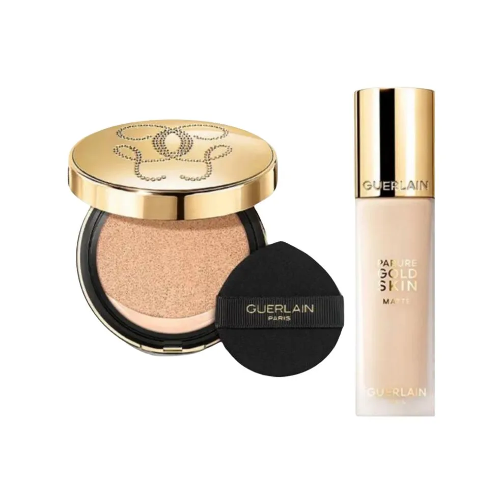 GUERLAIN Набор корректирующего макияжа Golden Diamond стойкий прозрачный, Two-Piece Set: Shiny Translucent Liquid Foundation #0N+Blush Cushion #00N — фото 4