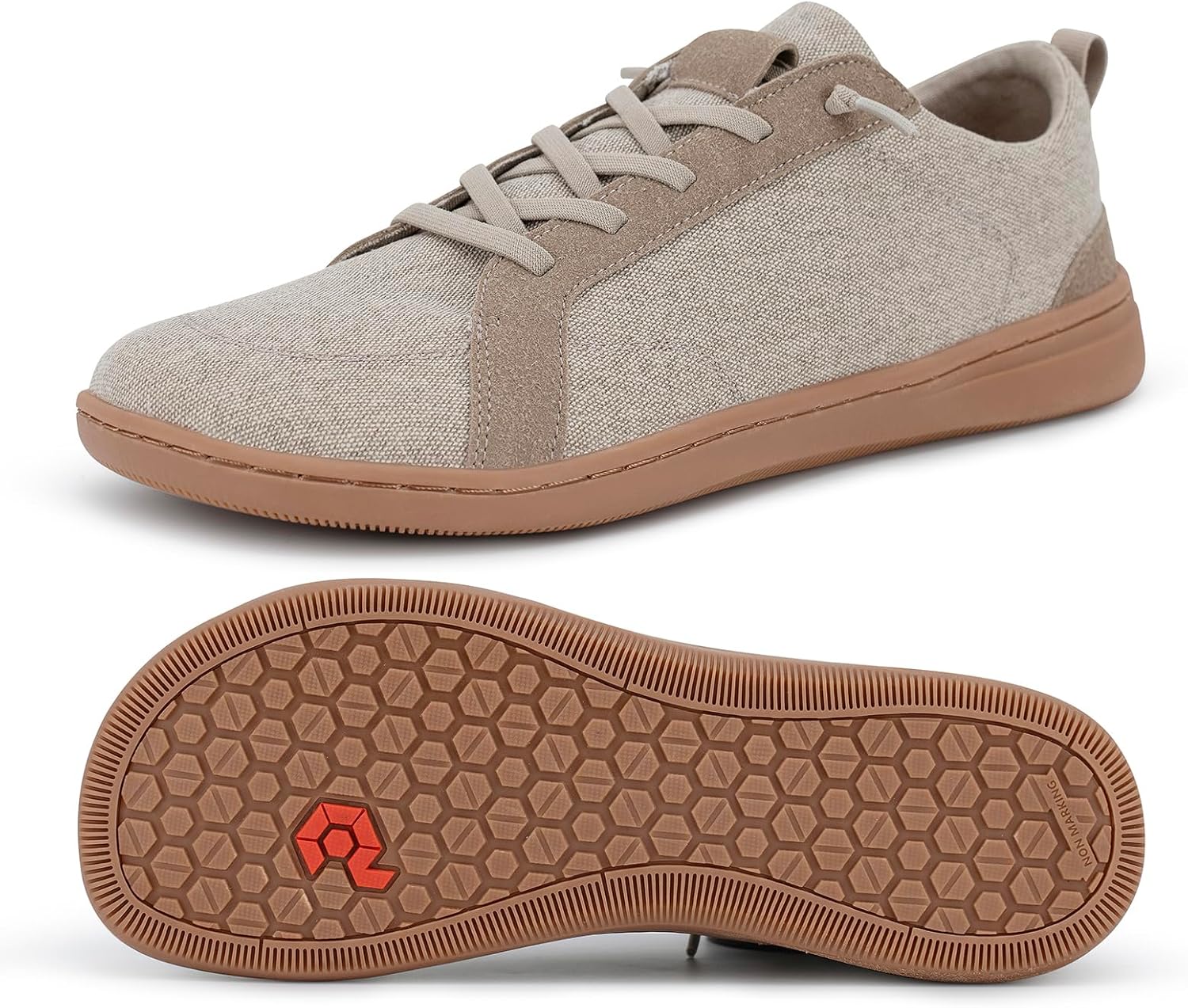 

Мужские босоногообразные туфли с широкой носочной частью - минималистичные босоногообразные туфли с подошвой без подъема, сверхширокие слипоны для ходьбы для мужчин Pulltop, бежевый