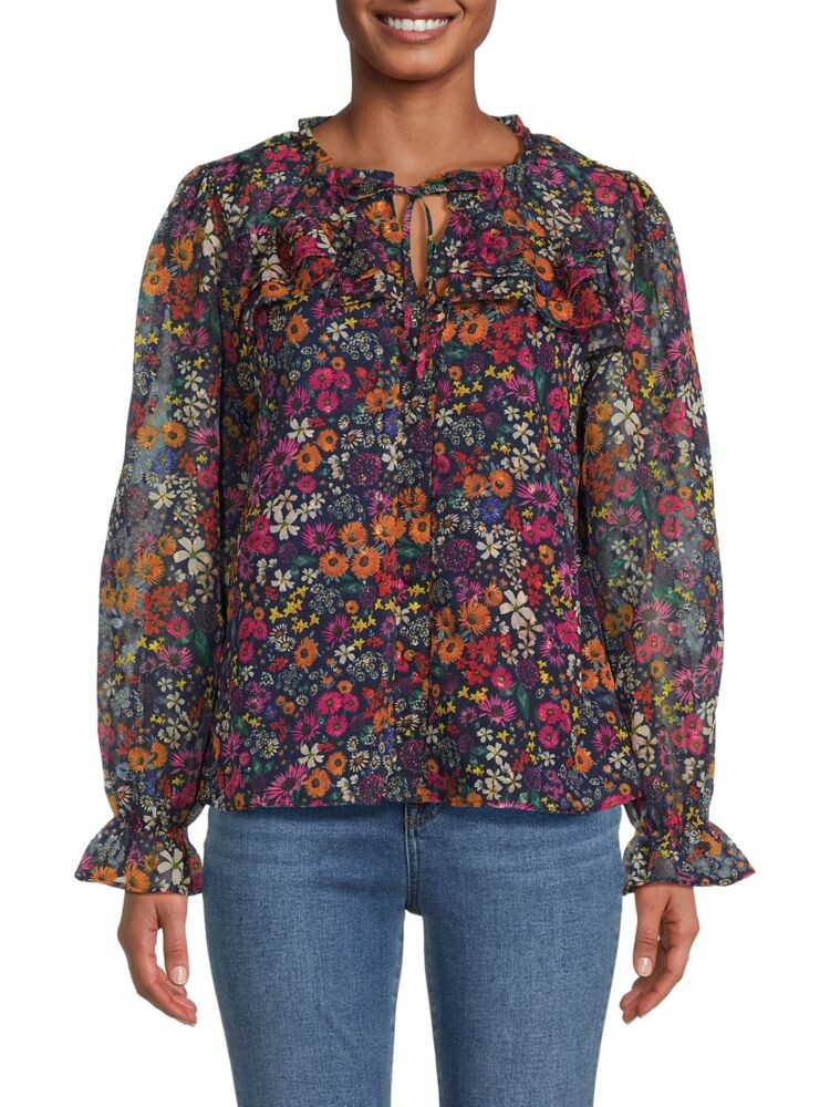 

Топ с принтом и оборками Saks Fifth Avenue, цвет Navy Multicolor