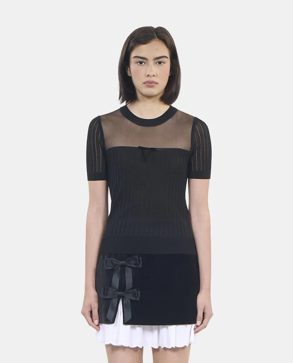 

Женский ажурный вязаный свитер с короткими рукавами The Kooples, черный