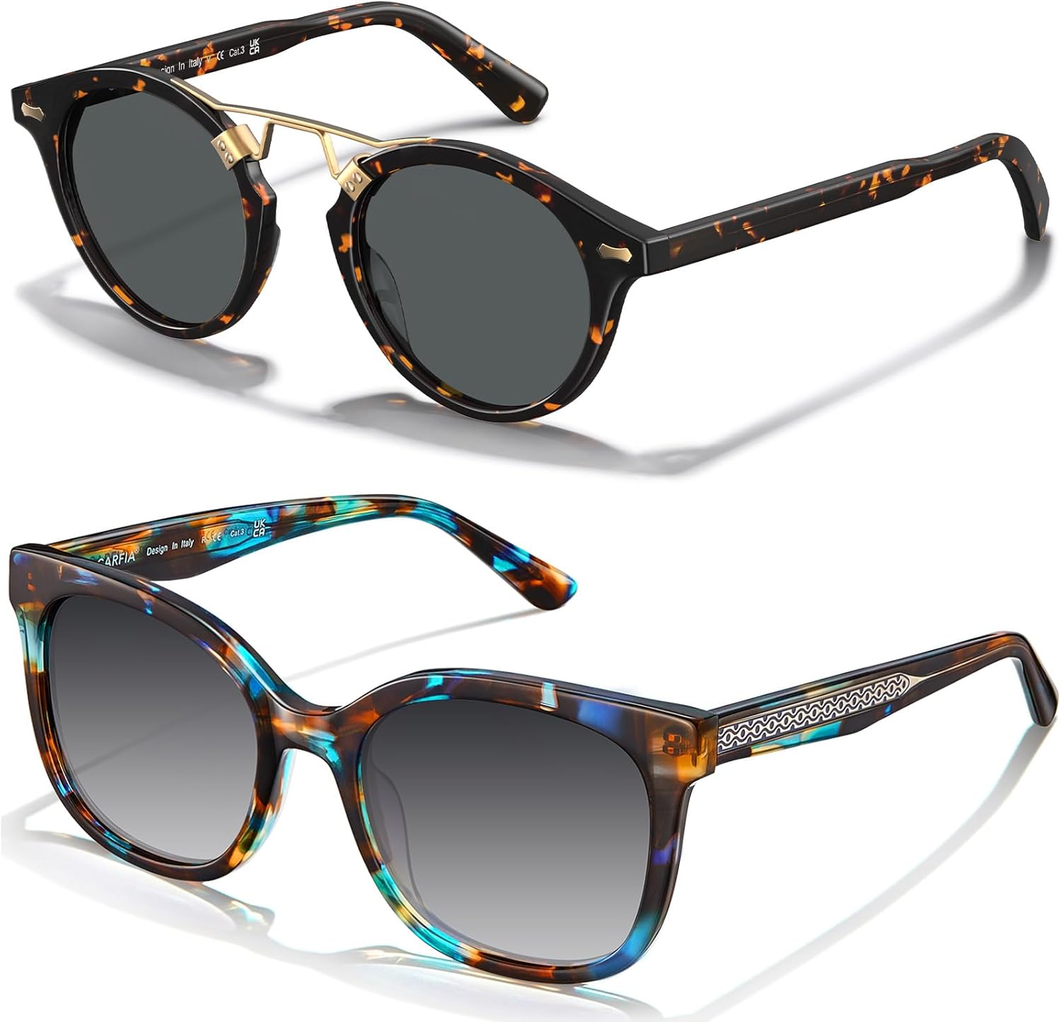 

Женские поляризованные солнцезащитные очки CARFIA «Кошачий глаз» из ацетата с цветочным узором, защита от УФ-излучения, ретро-стиль с рельефным рисунком и проволочным каркасом