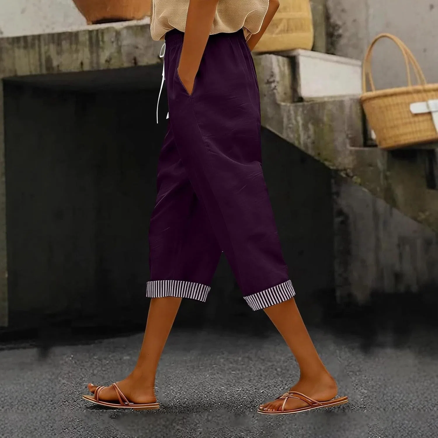 Шорты бермуды Linen, Dark Purple — фото 3