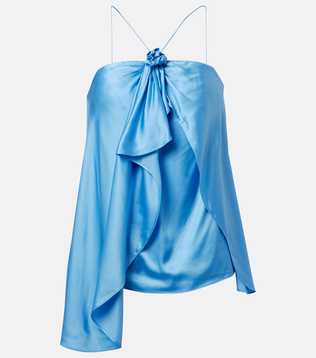 

Атласный топ с рюшами и бретелями-хомут Acne Studios, Bahama Blue