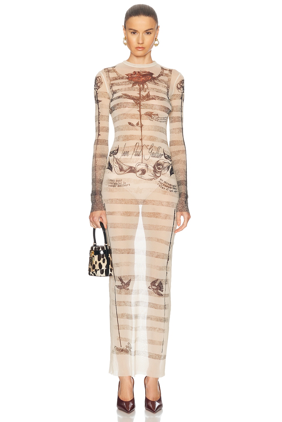 

Длинное платье в морском стиле Mariniere Jean Paul Gaultier, Ecru, Black, & Red