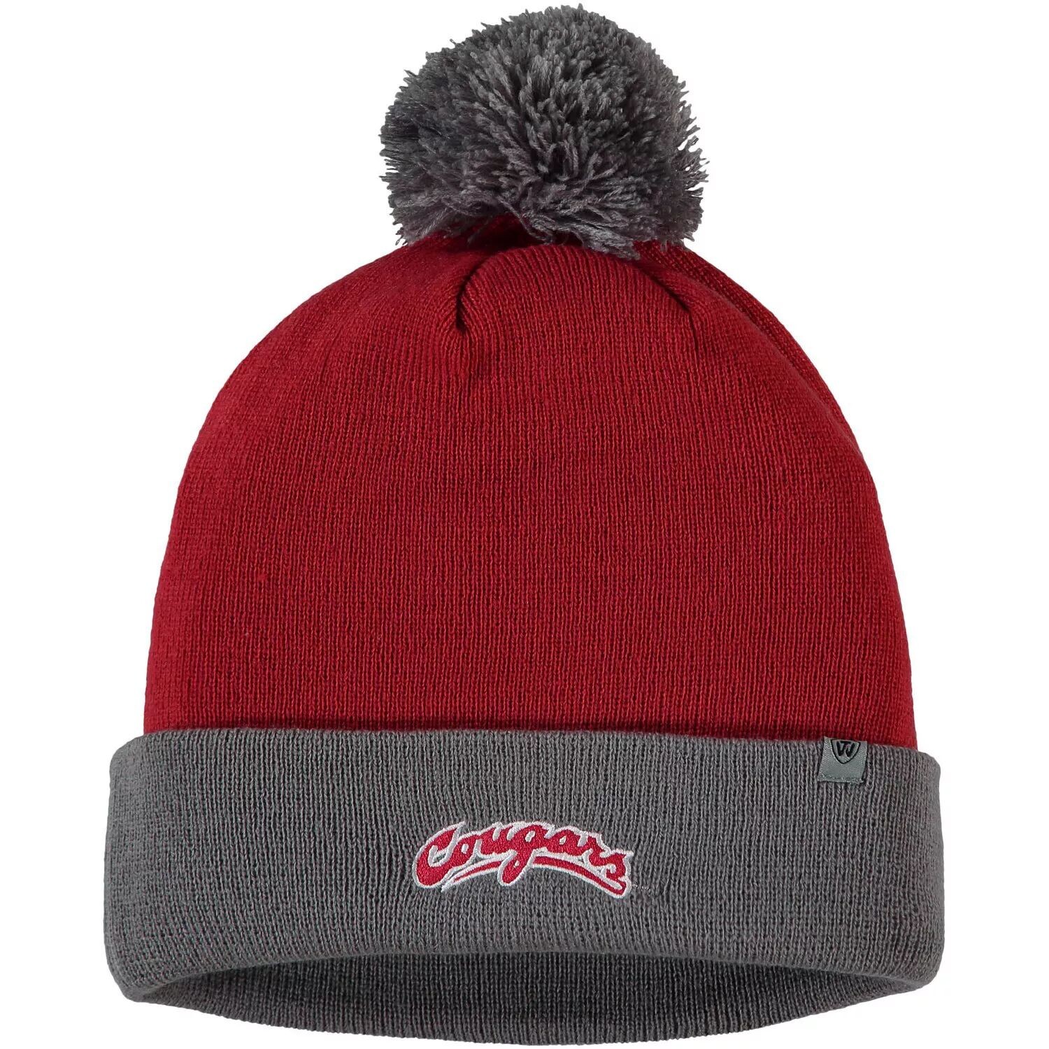 

Мужская двухцветная вязаная шапка с манжетами и помпоном Top of the World малинового/серого цвета Washington State Cougars Core
