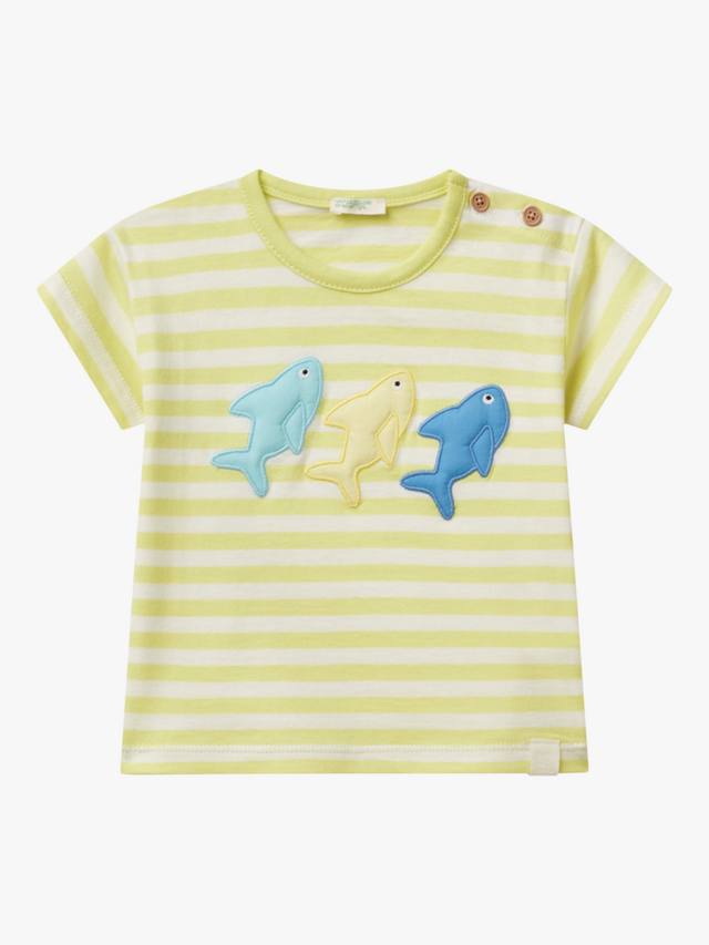 

Детская футболка с хлопковым аппликативным принтом в полоску Benetton, Lime