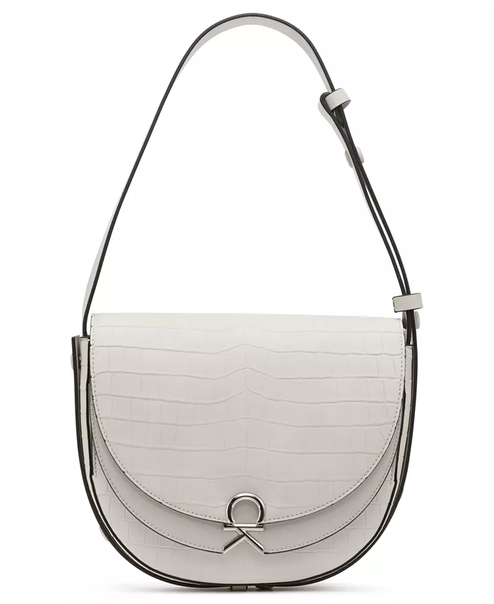 

Кожаная сумка-кроссбоди Crisell Soft Croco Saddle Calvin Klein, серый