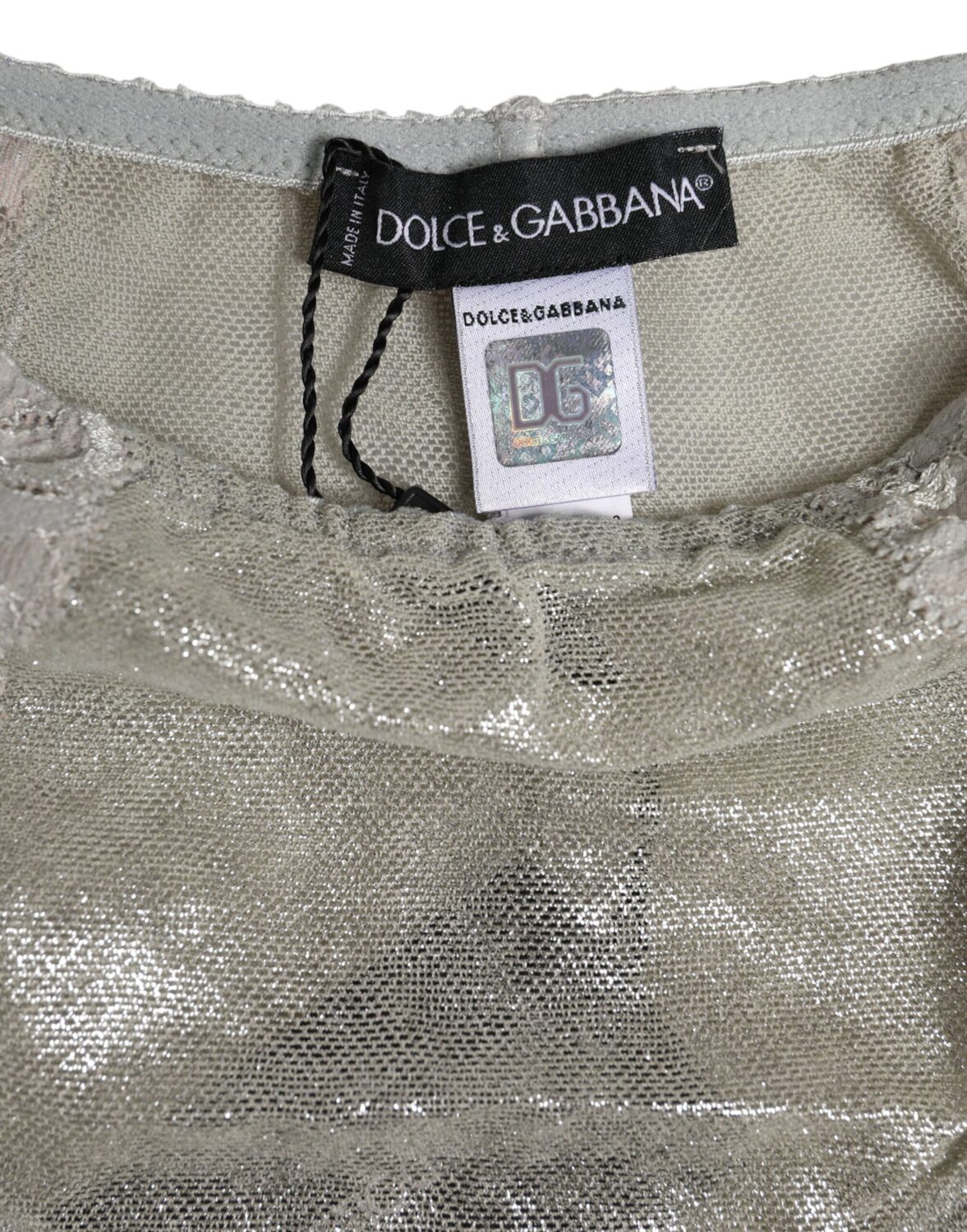 Трусики-трусики с высокой талией из серого хлопка с цветочным кружевом Dolce & Gabbana, серый — фото 4