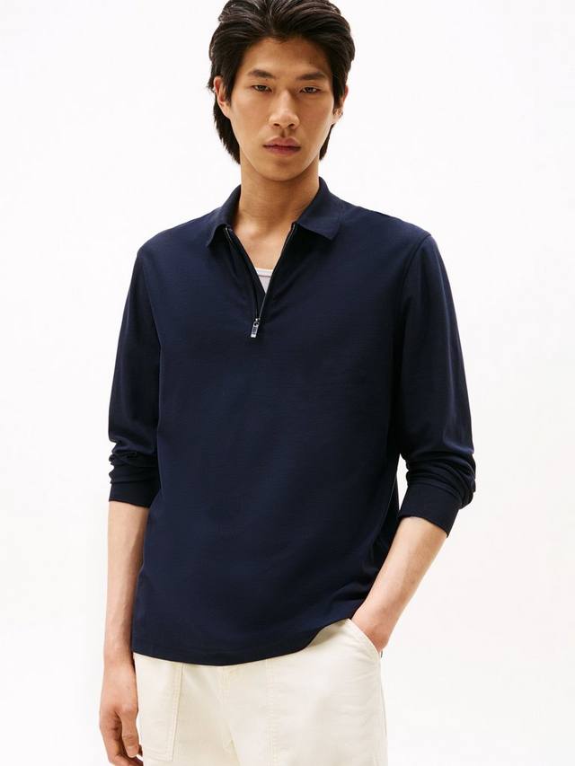 

Хлопковая поло с длинным рукавом и молнией Regular Fit Tommy Hilfiger, Desert Sky