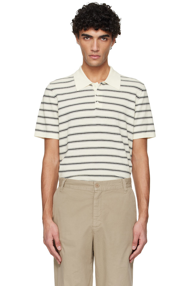 

A.P.C. Вязаная рубашка-поло кремового и черного цвета