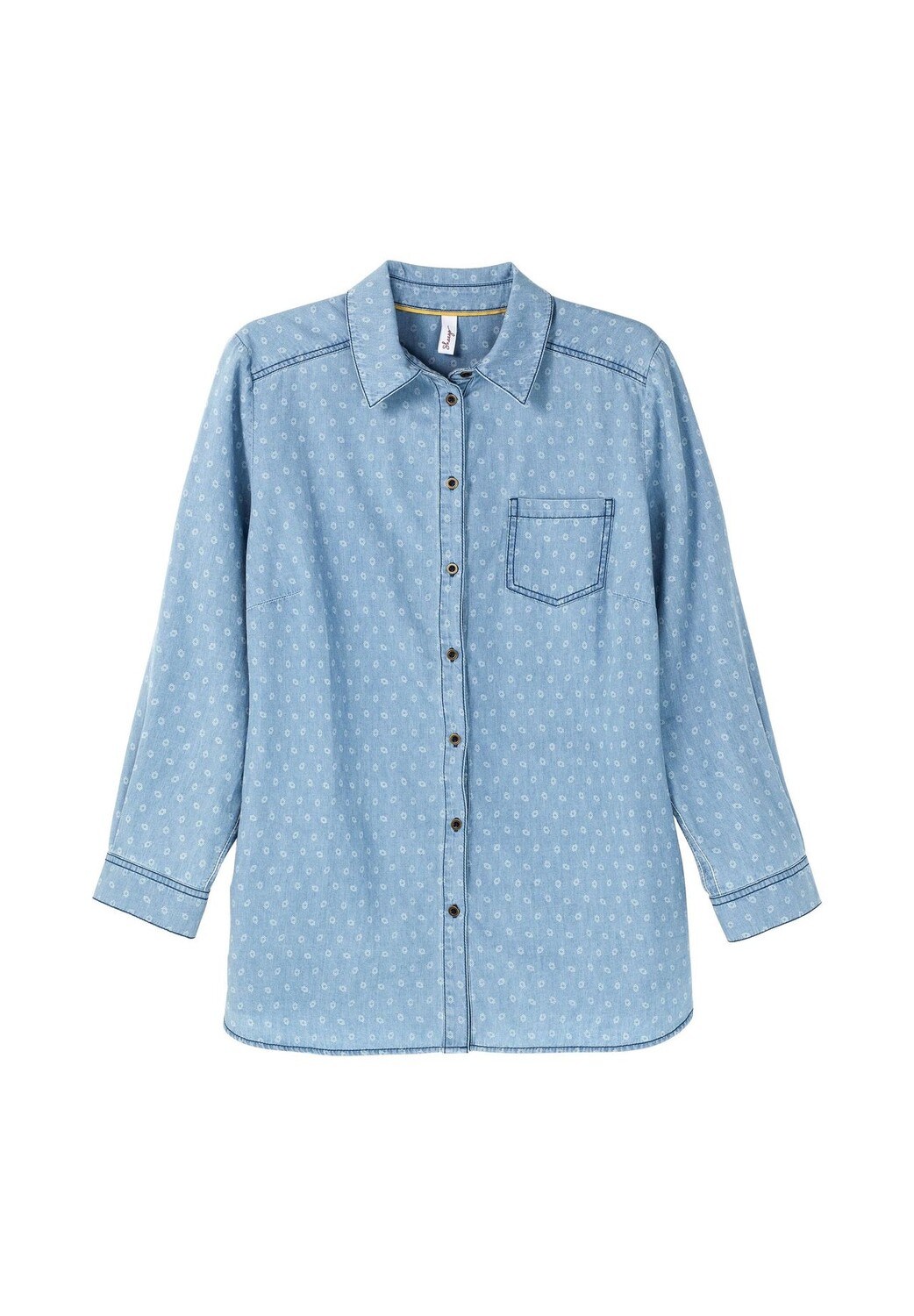 

Джинсовая блузка с нагрудным карманом и принтом в горошек sheego, цвет Light Blue Denim