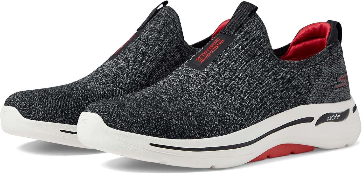 Мужские кроссовки Skechers GoWalk Arch Fit Stretch Fit слипоны для спорта и повседневной носки, черный/красный — фото 2