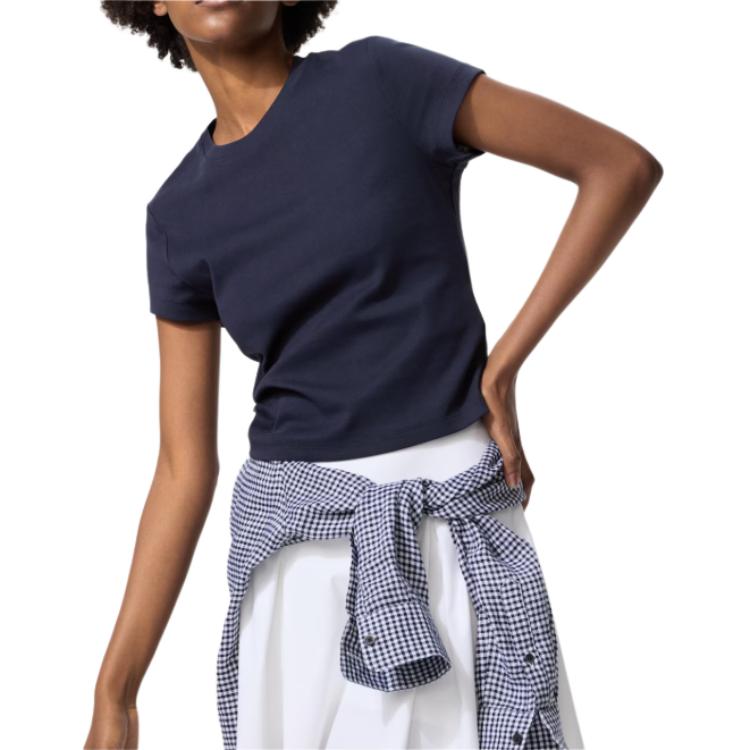 

UNIQLO Футболка женская морская синяя, Синий, UNIQLO Футболка женская морская синяя