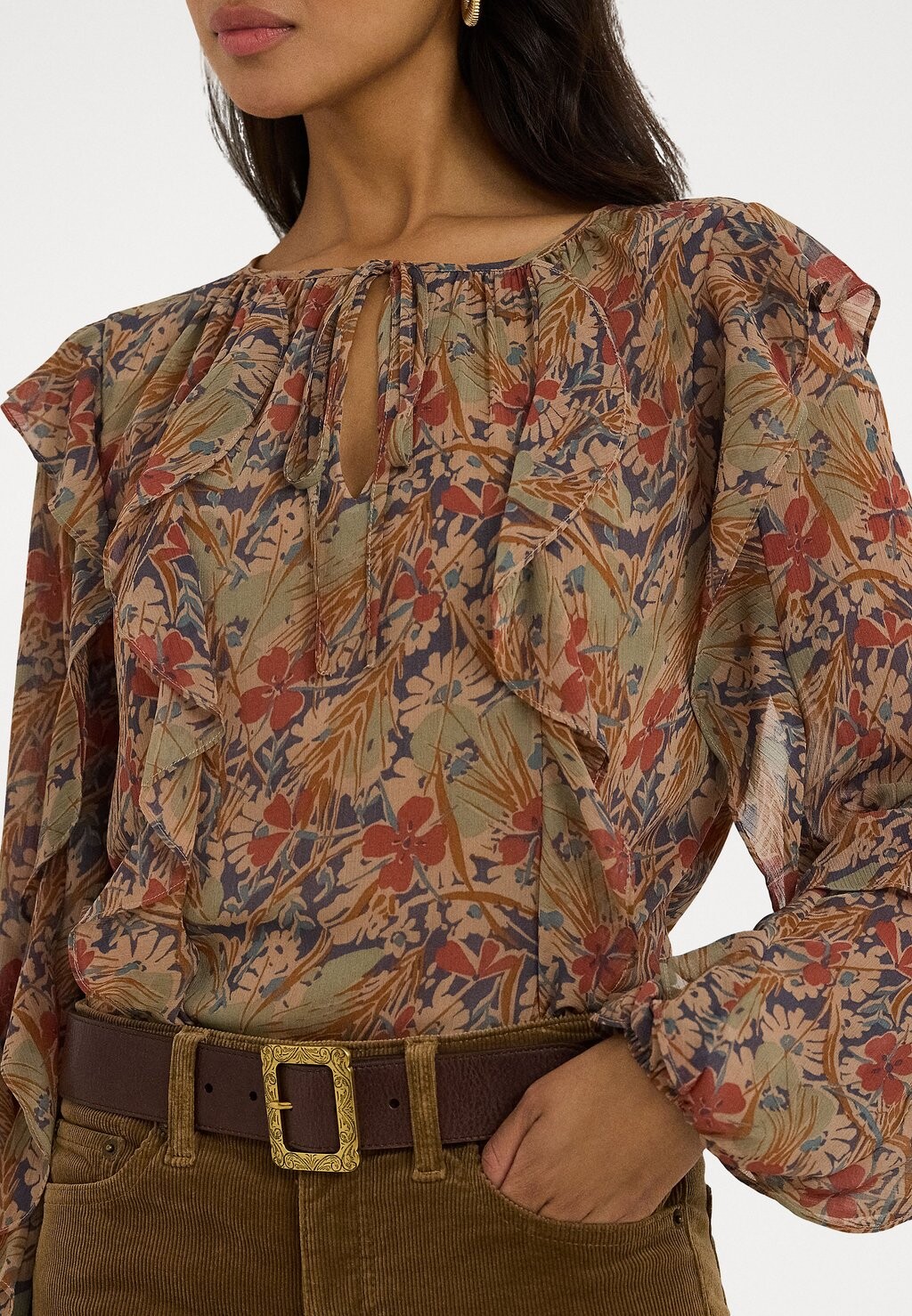 

Блуза FLORAL RUFFLE TRIM GEORGETTE BLOUSE Lauren Ralph Lauren, молочный