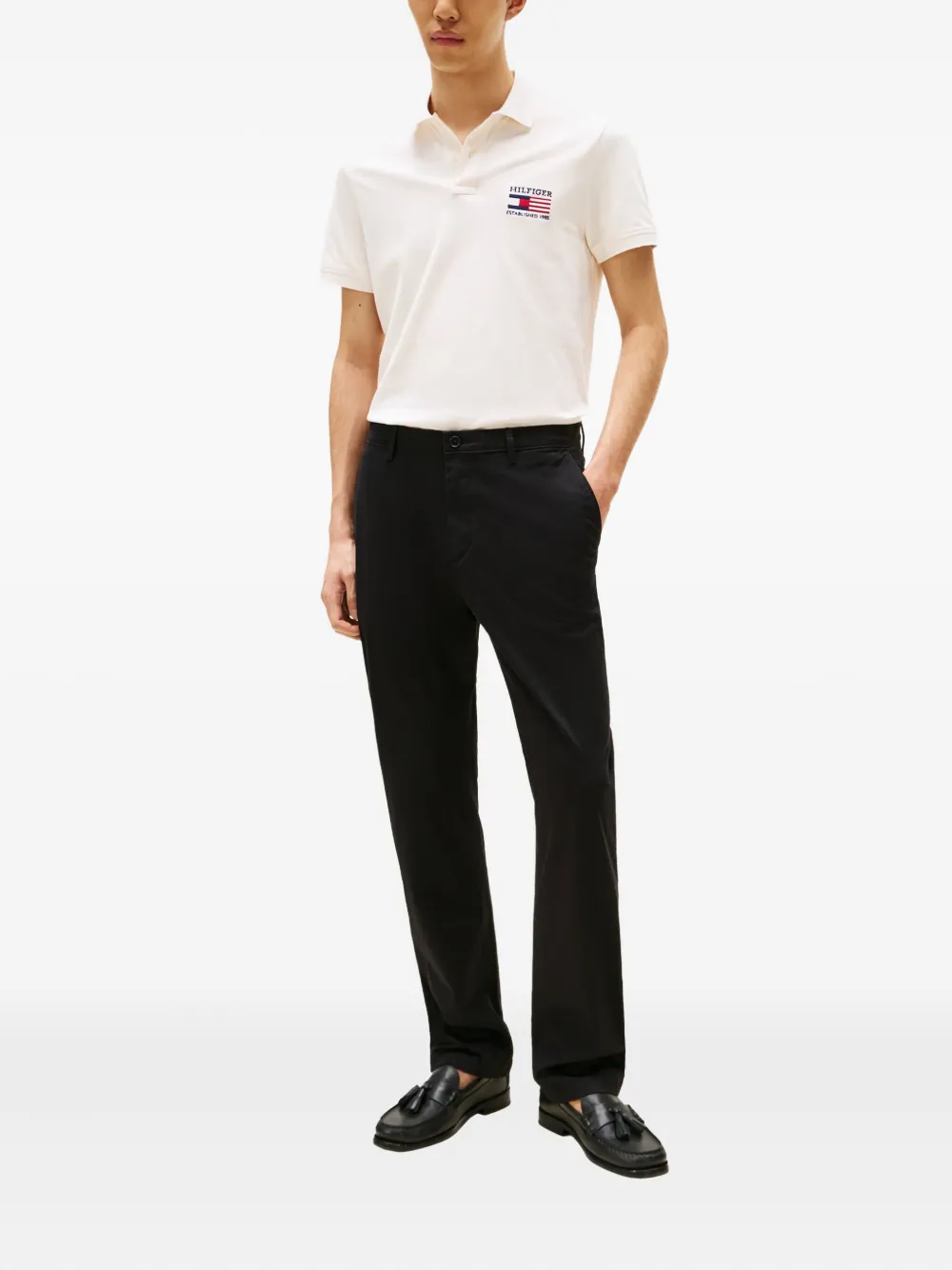 Рубашка-поло из хлопковой смеси с логотипом и флагом Tommy Hilfiger, белый — фото 2